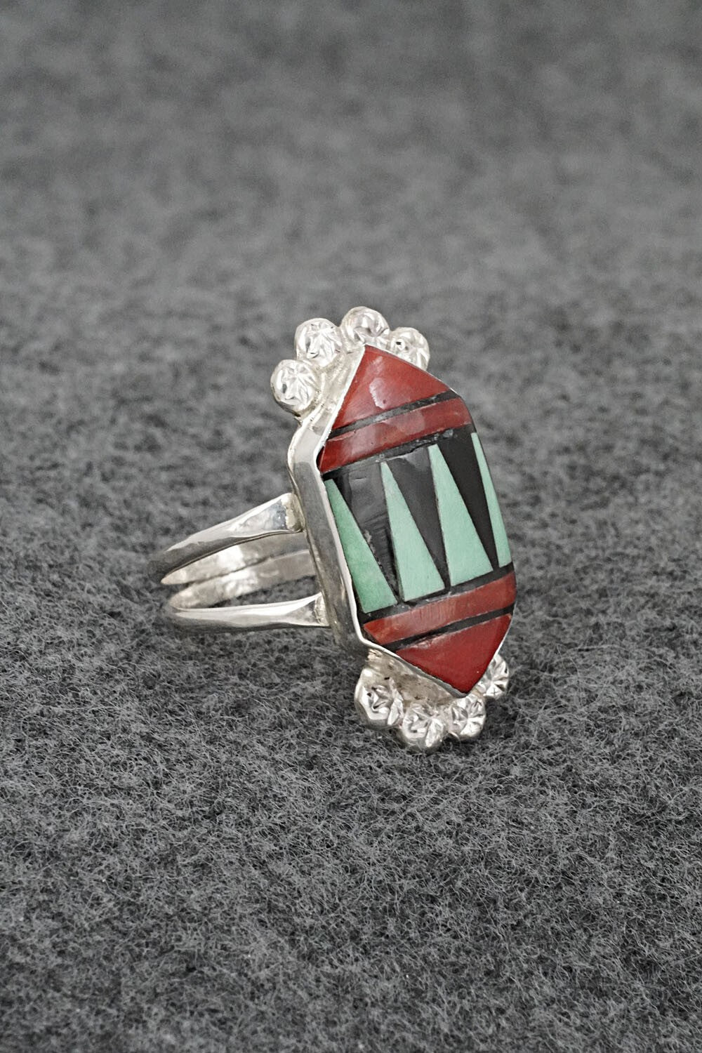 Multi-Stone & Sterling Silver Inlay Ring - Ola Eriacho - Size 7.5