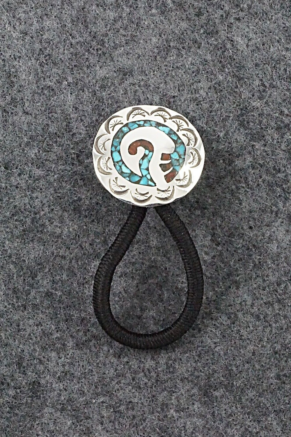 Turquoise, Coral & Sterling Silver Hair Tie - Joleen Yazzie