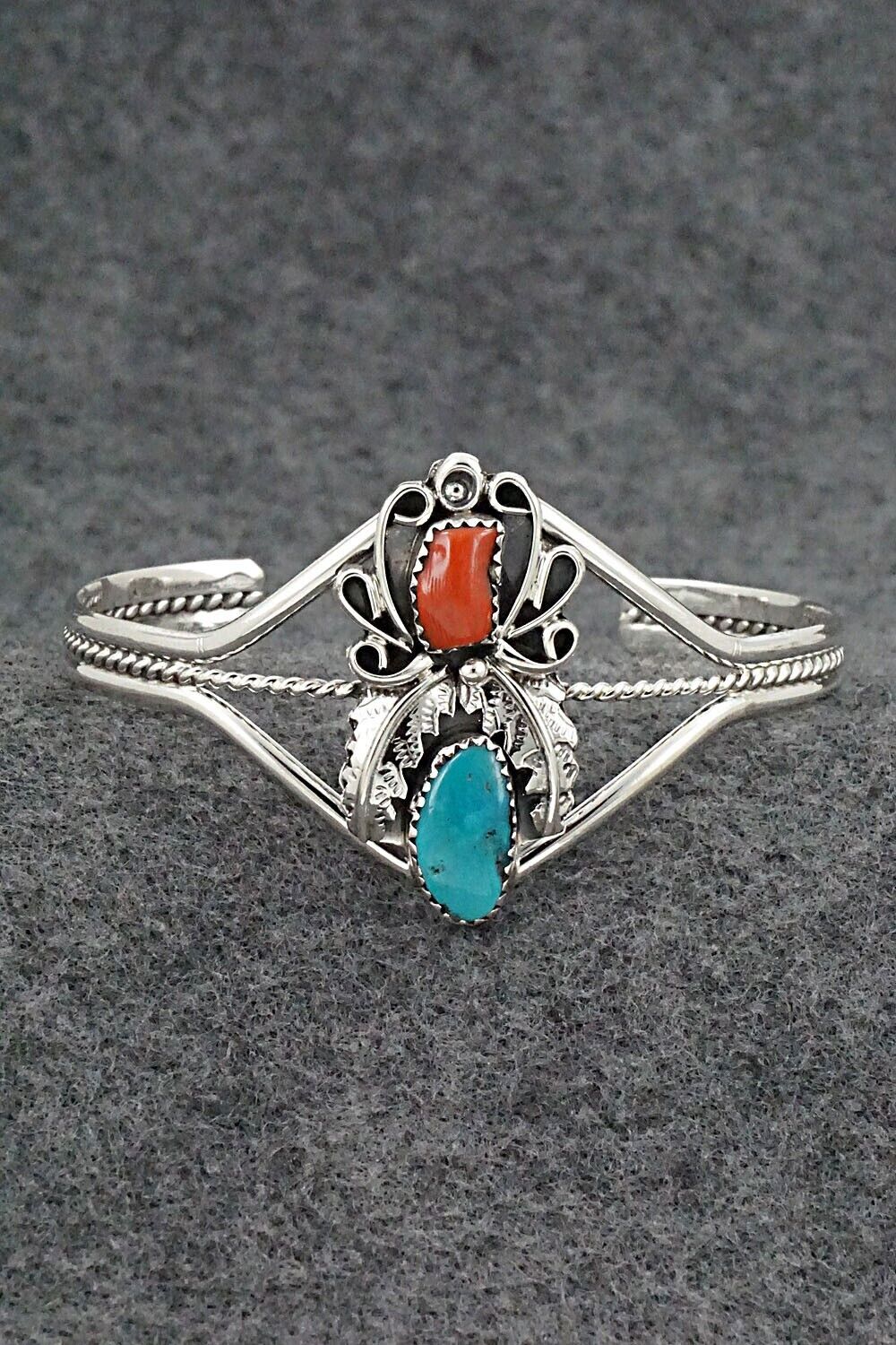 Turquoise, Coral & Sterling Silver Bracelet - Harry B. Yazzie