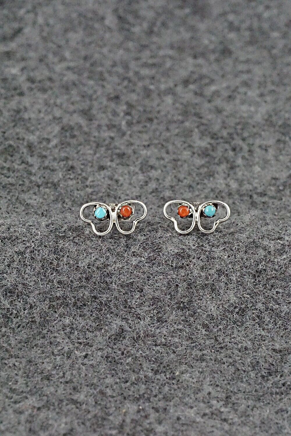 Turquoise, Coral & Sterling Silver Earrings - Dorothy Natachu