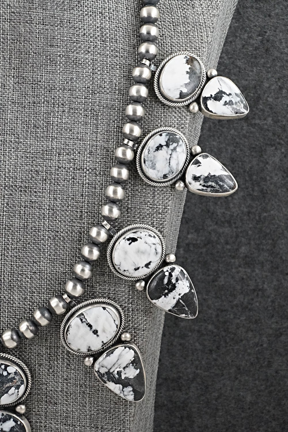 White Buffalo & Sterling Silver Necklace and Earrings Set - Mark Yazzie