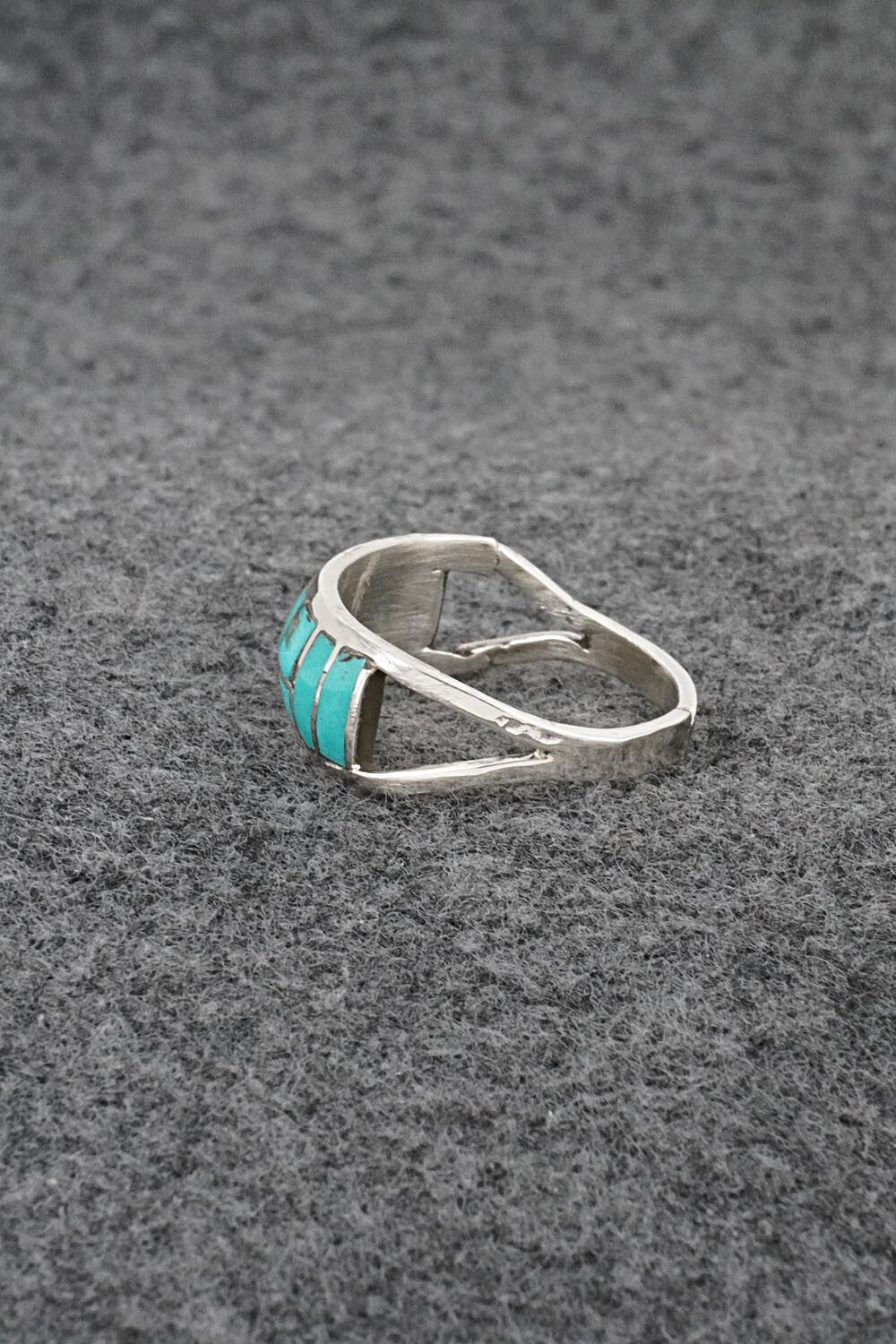 Turquoise & Sterling Silver Inlay Ring - Matilda Chattin - Size 9.5