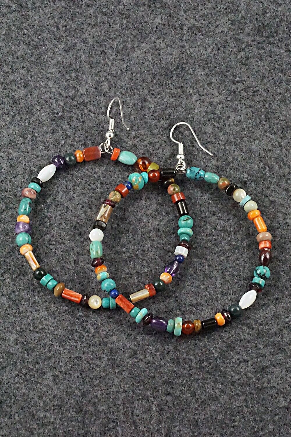 Multi Stone & Sterling Silver Hoop Earrings - Helen Tsosie