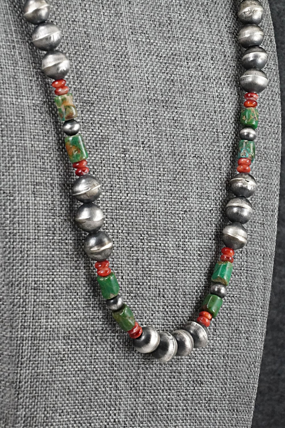 Multi-Stone & Sterling Silver Navajo Pearl Necklace 24" - Vintage