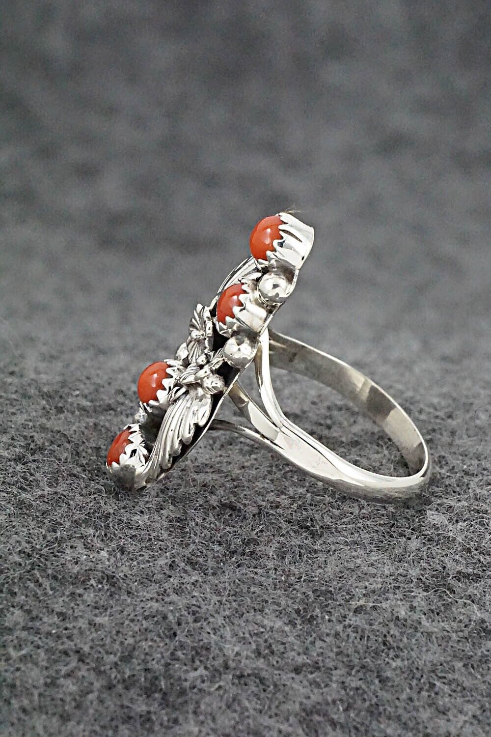 Coral & Sterling Silver Ring - Alice Rose Saunders - Size 8.25