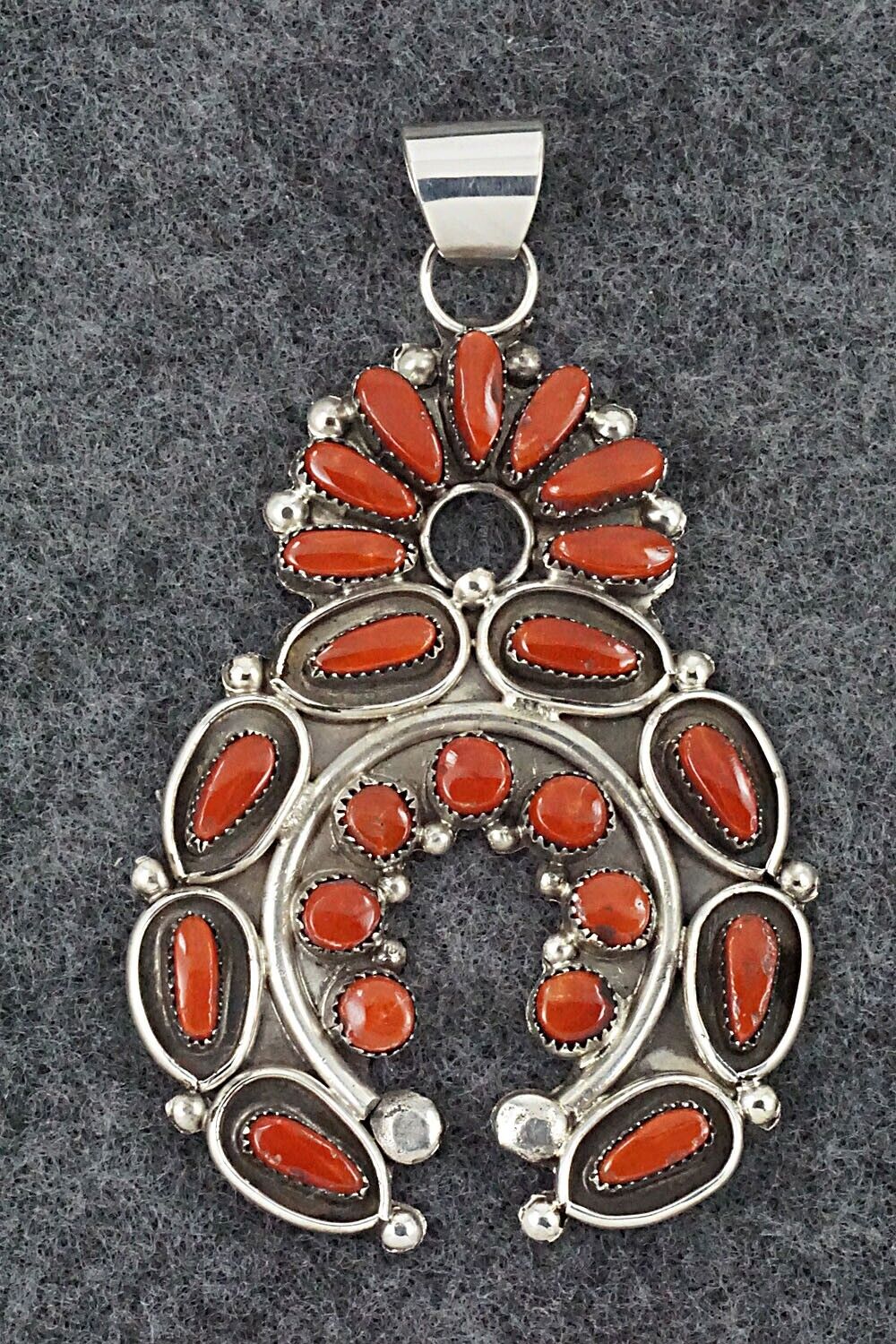 Coral & Sterling Silver Pendant - Vie Bobelu
