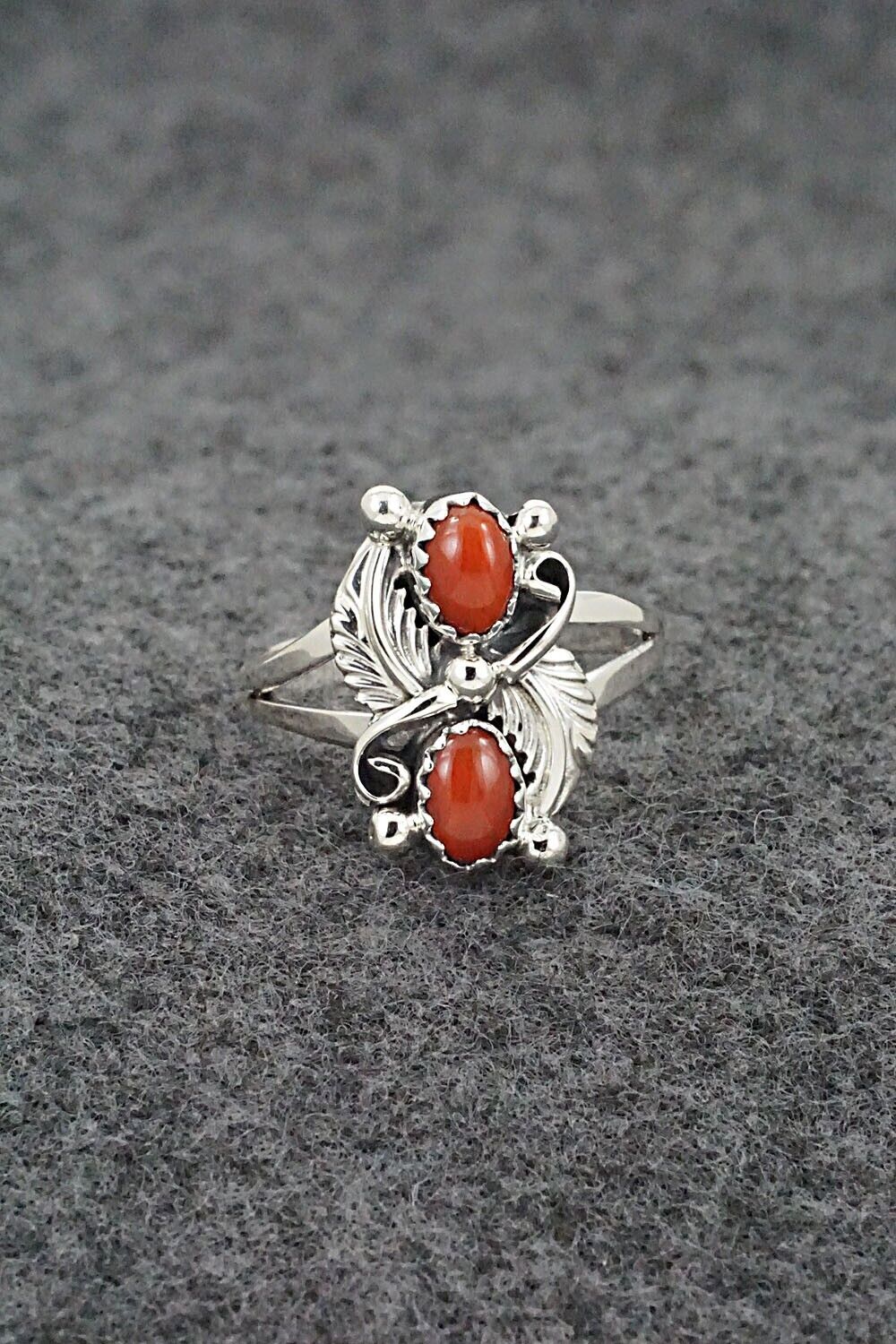 Coral & Sterling Silver Ring - Judy Largo - Size 7