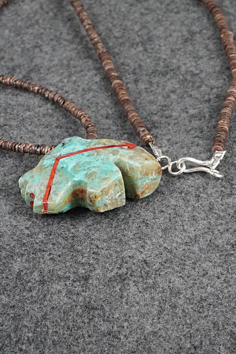 Turquoise Zuni Fetish Carving & Sterling Silver Necklace - Bernard Laiwakete