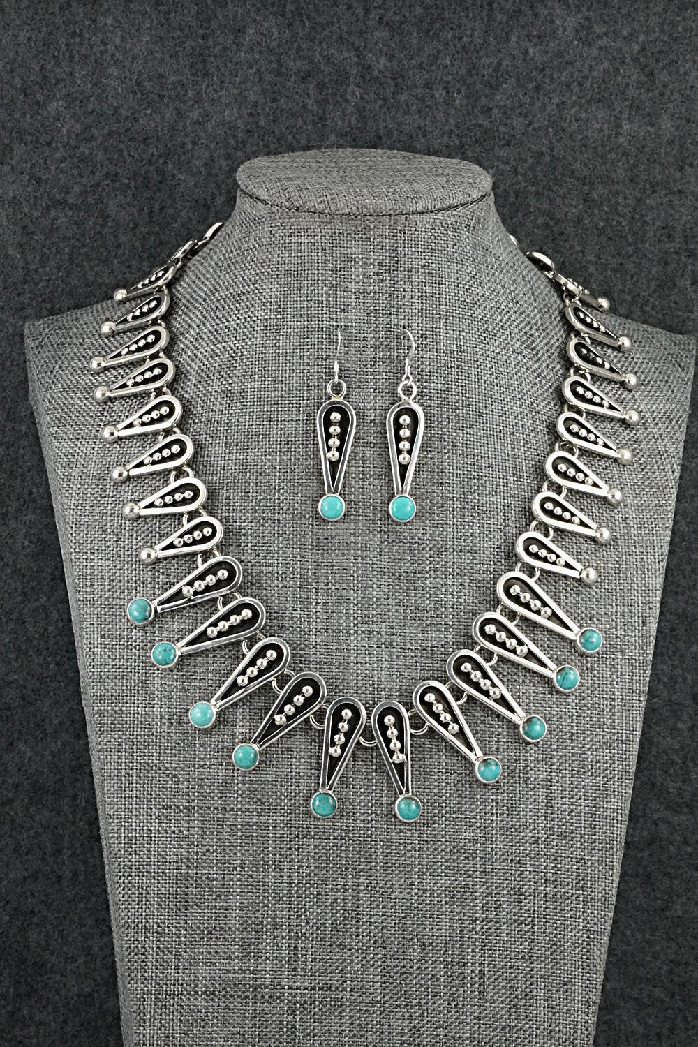 Turquoise & Sterling Silver Necklace and Earrings Set - Jonathan Nez