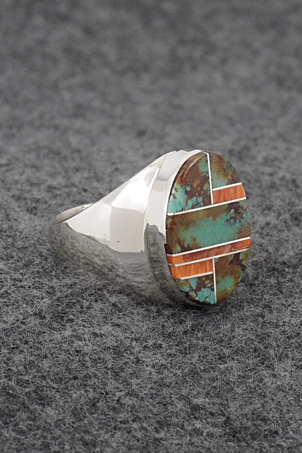 Turquoise, Spiny Oyster & Sterling Silver Ring - Wilbert Gray - Size 11.5