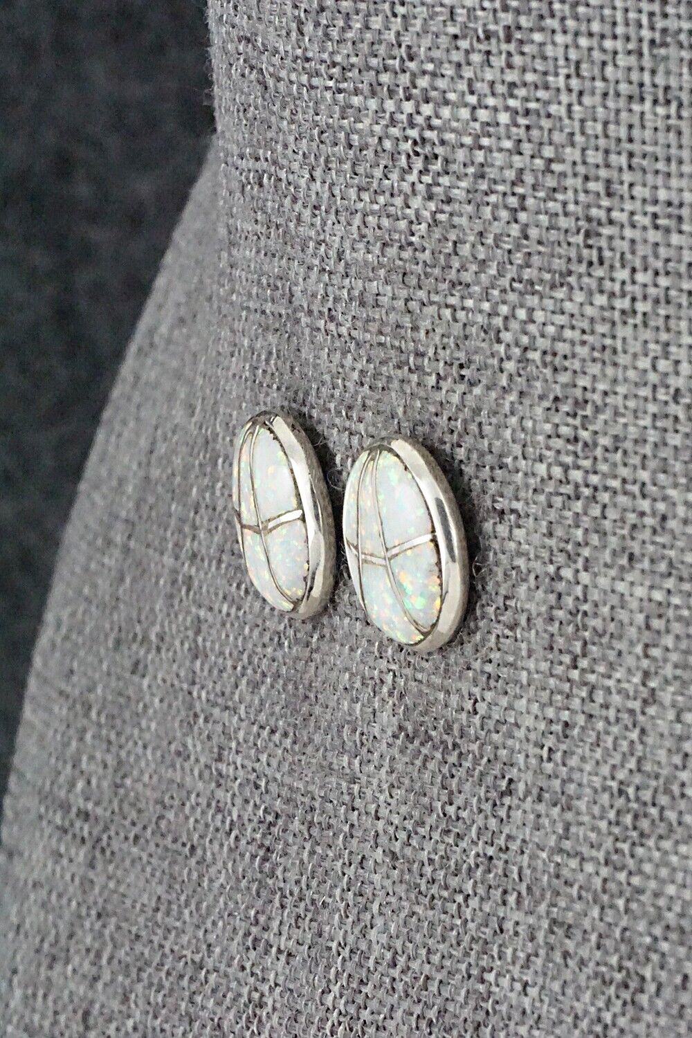 Opalite & Sterling Silver Inlay Earrings - Laurie Kallestewa