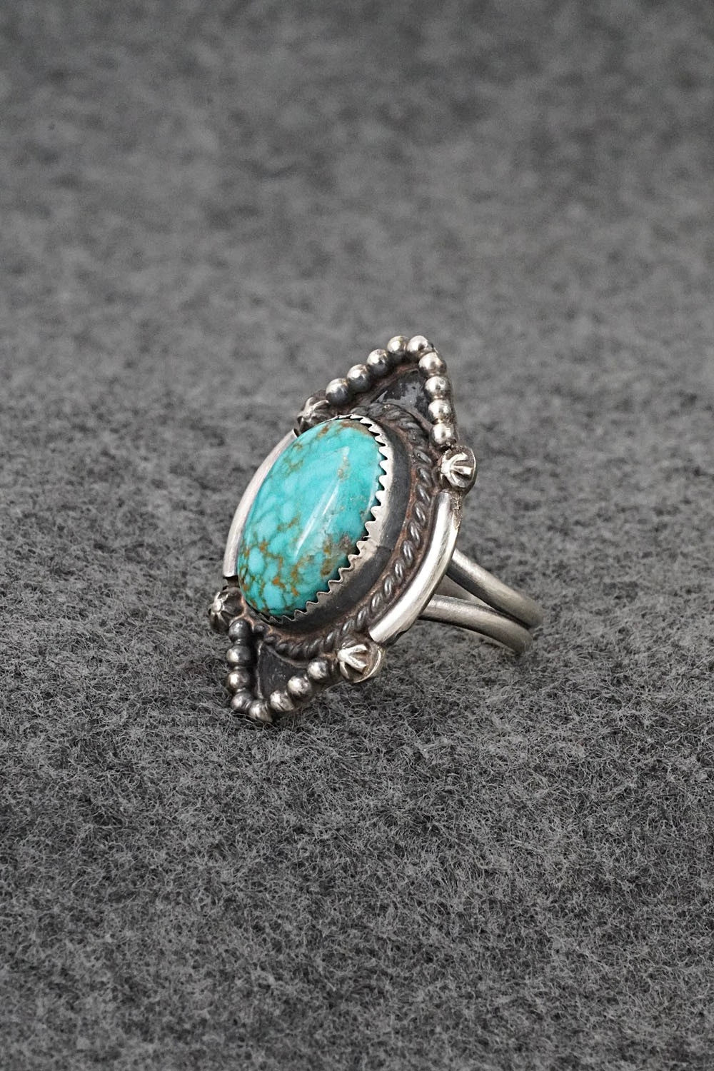 Turquoise & Sterling Silver Ring - Leslie Nez - Size 7.5