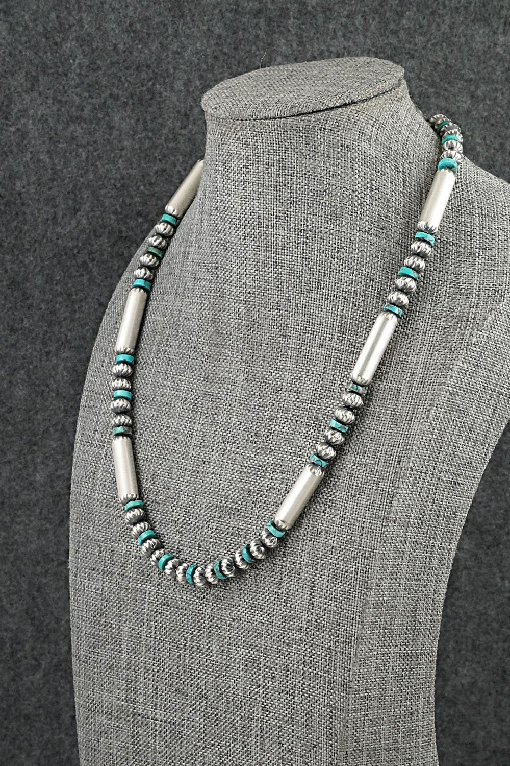 Turquoise & Sterling Silver Navajo Pearl Necklace 18" - Tonisha Haley
