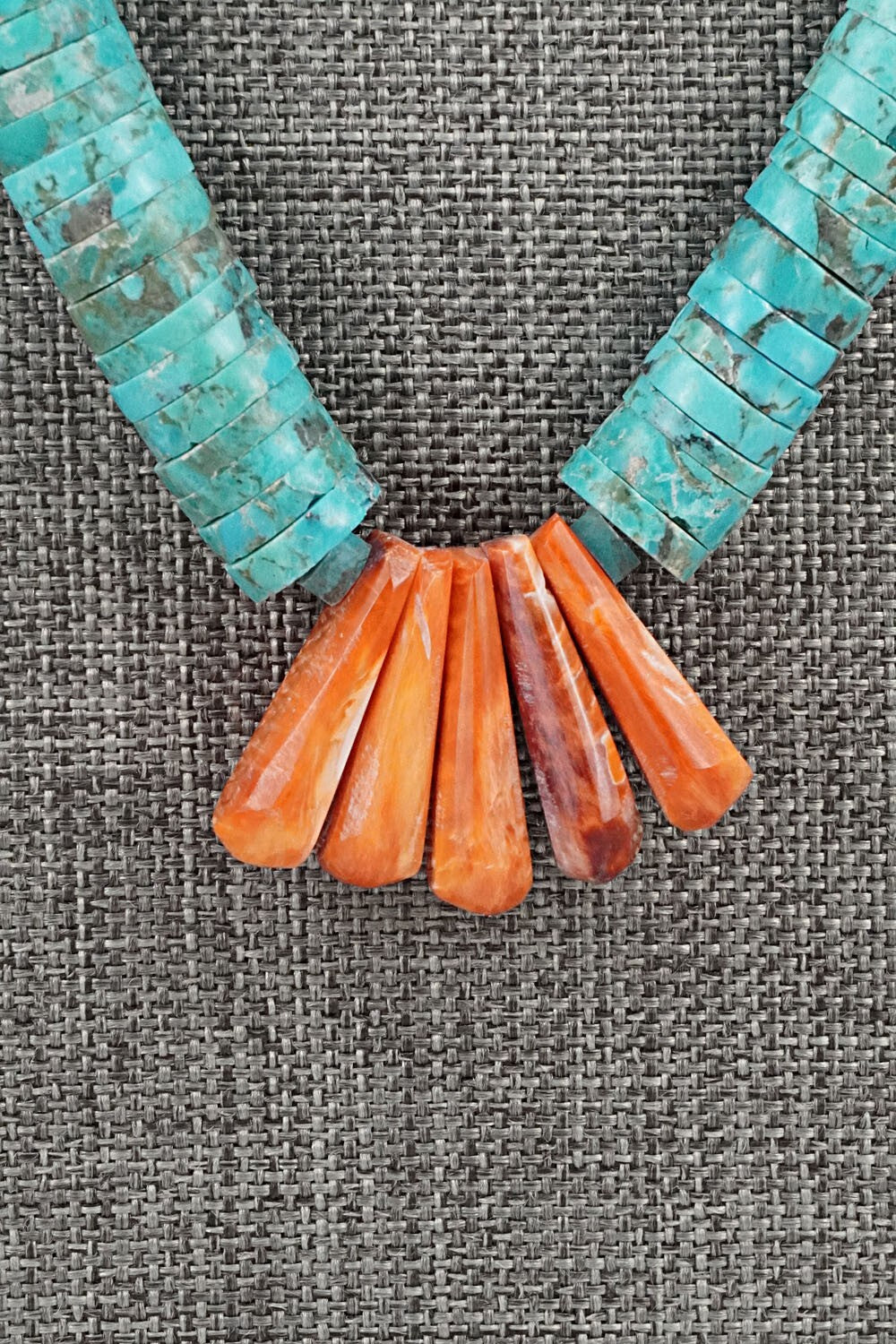 Turquoise, Spiny Oyster & Sterling Silver Necklace - Lupe Lovato