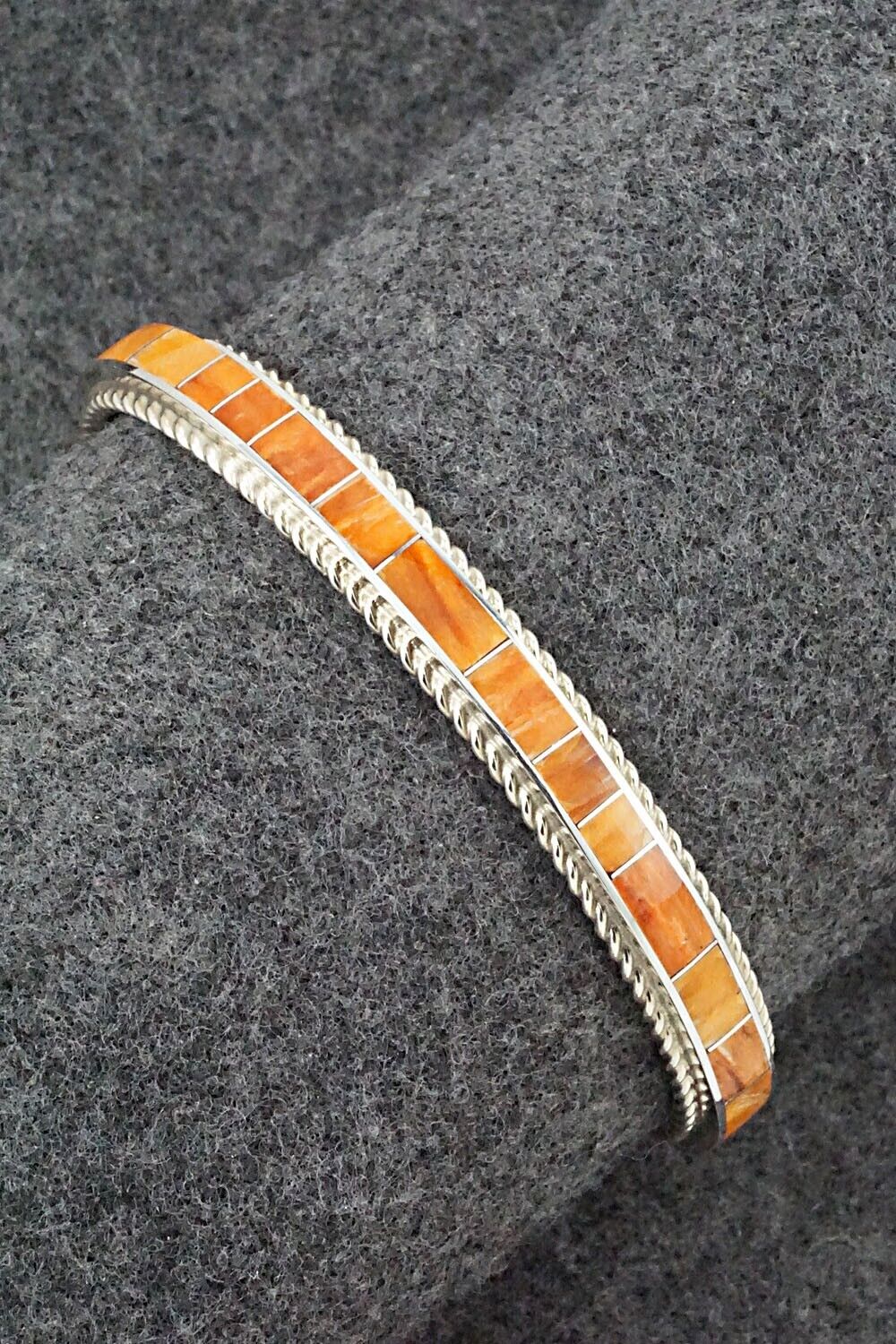 Spiny Oyster & Sterling Silver Inlay Bracelet - Ricky Booqua