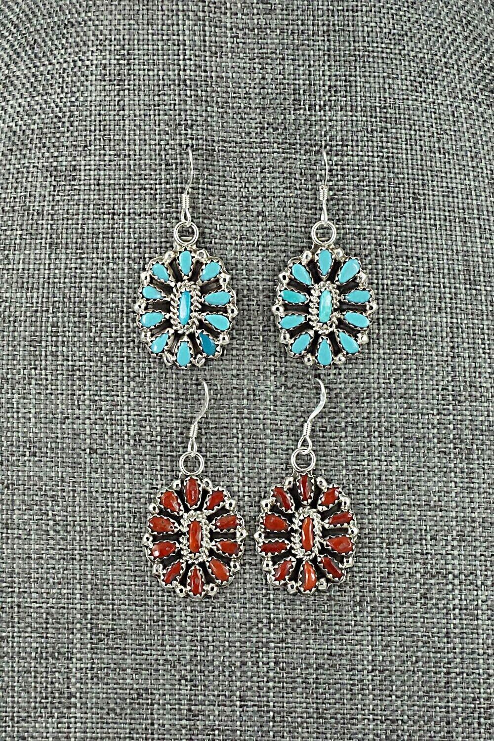 Turquoise, Coral & Sterling Silver Squash Blossom Set - Elton Jones