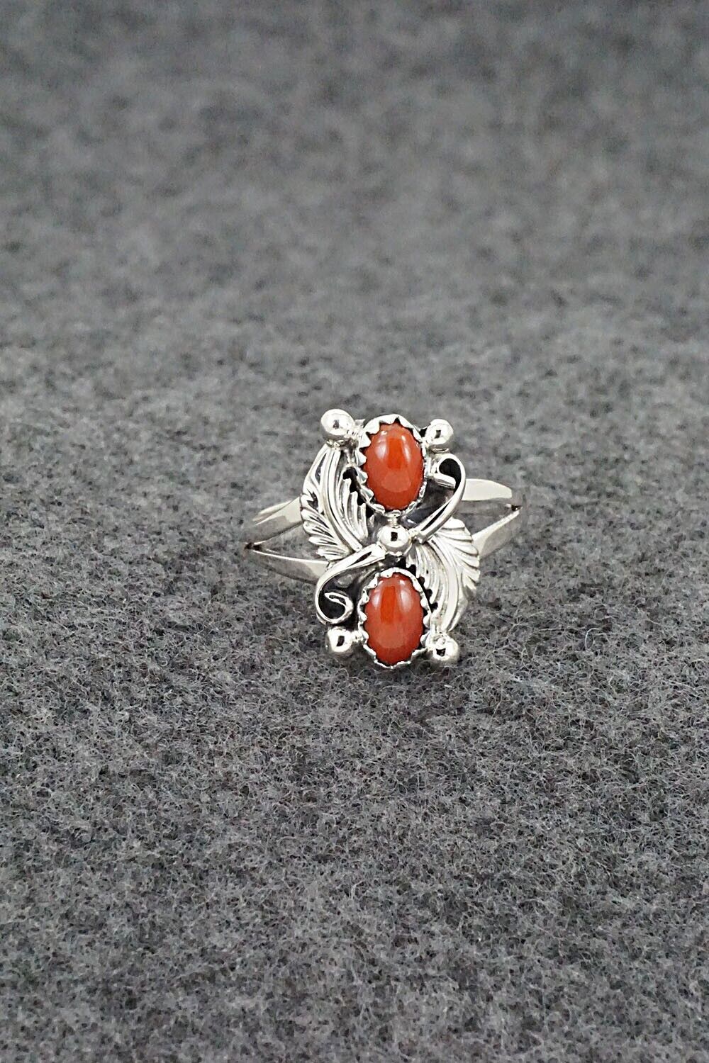 Coral & Sterling Silver Ring - Judy Largo - Size 7