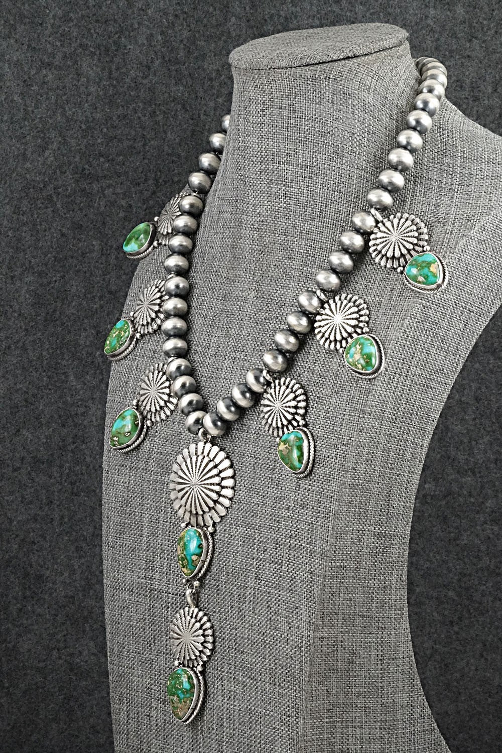 Turquoise & Sterling Silver Navajo Pearl Necklace - Adrienne Gordon