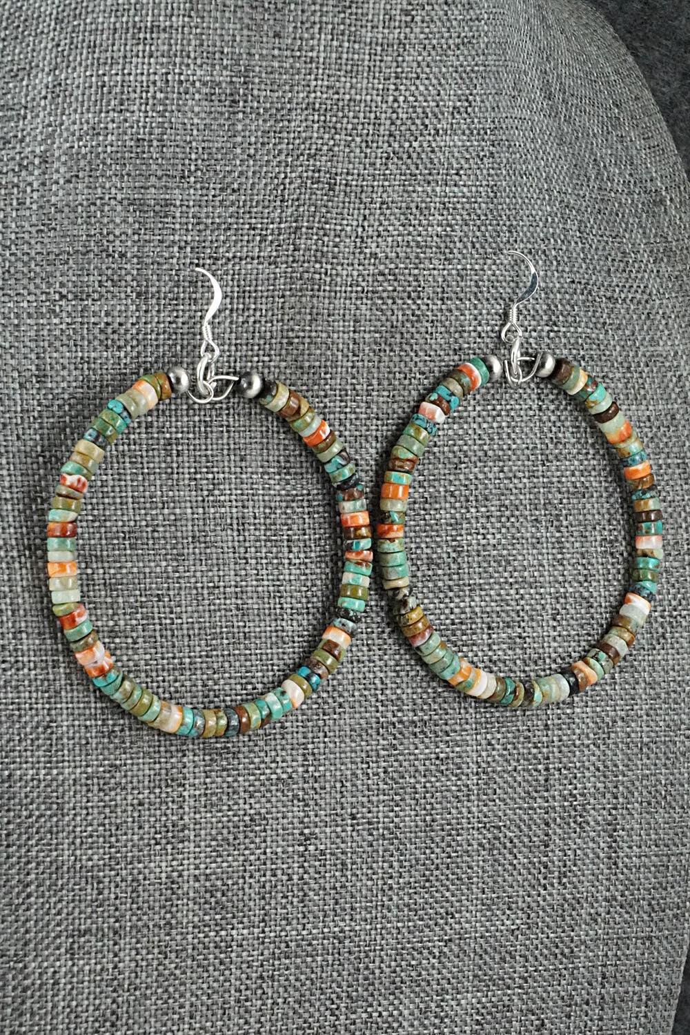 Turquoise, Spiny Oyster & Sterling Silver Earrings - Doreen Jake