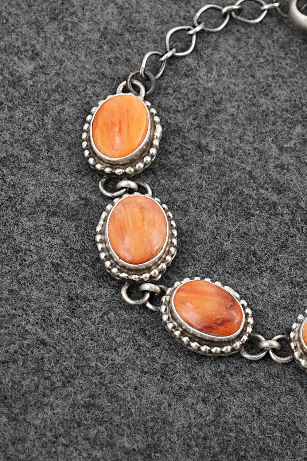 Spiny Oyster & Sterling Silver Link Bracelet - Kathleen Livingston