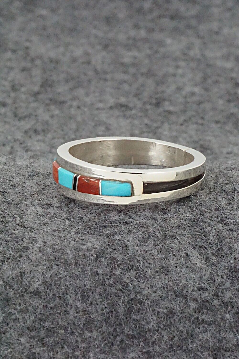 Turquoise, Coral, Onyx & Sterling Silver Ring - Wilbert Muskett Jr. - Size 13