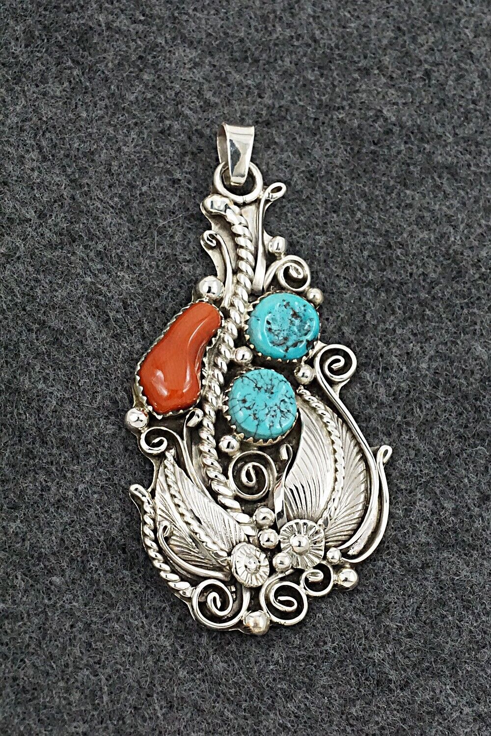Turquoise, Coral & Sterling Silver Pendant - Martin Muskett