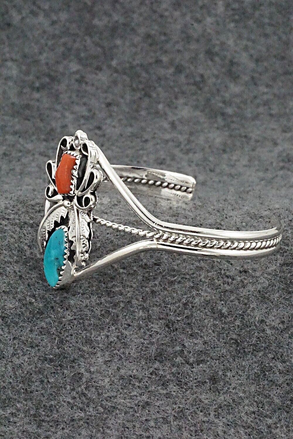 Turquoise, Coral & Sterling Silver Bracelet - Harry B. Yazzie