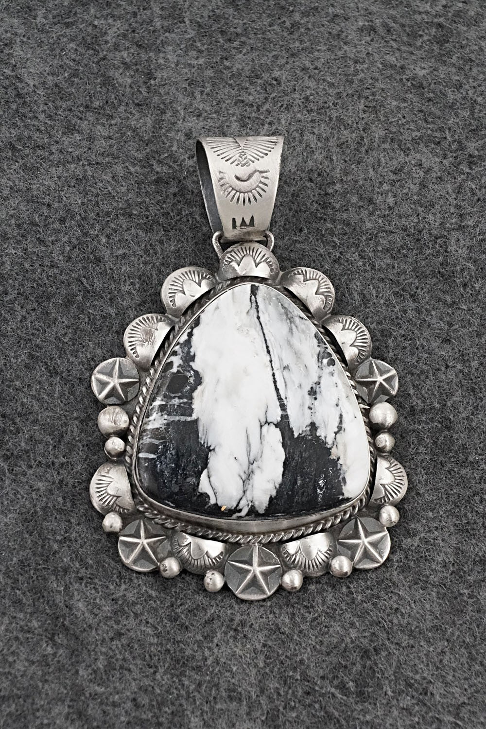 White Buffalo & Sterling Silver Pendant - Vernon Johnson
