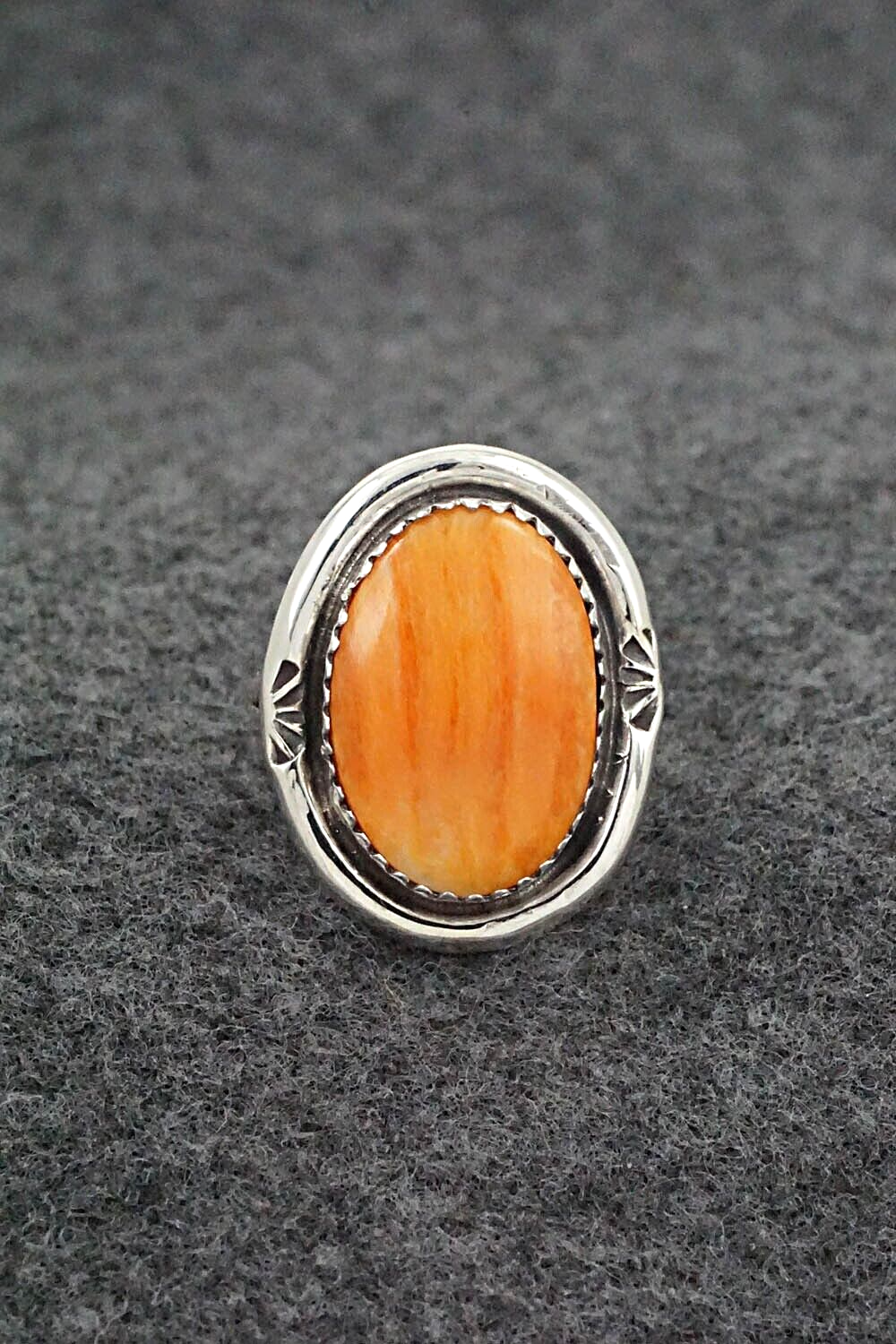 Spiny Oyster & Sterling Silver Ring - Ernest Hawthorne - Size 7.5