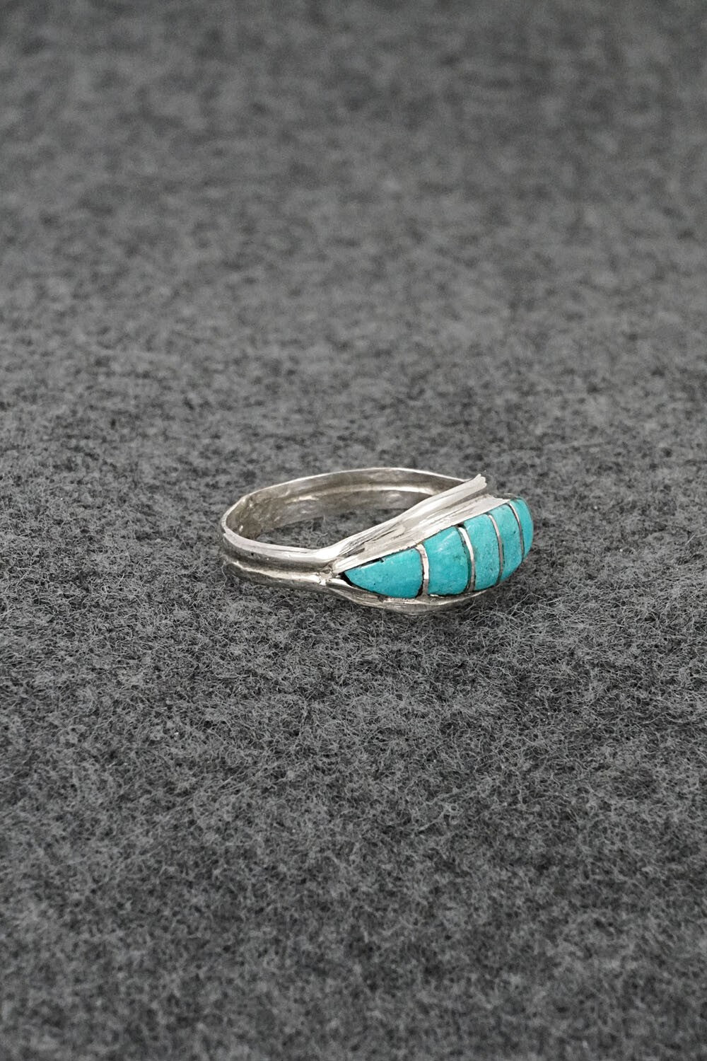 Turquoise & Sterling Silver Inlay Ring - Ola Eriacho - Size 9