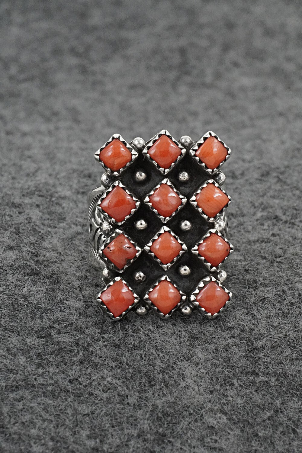 Coral & Sterling Silver Ring - Verley Betone - Size 8.5