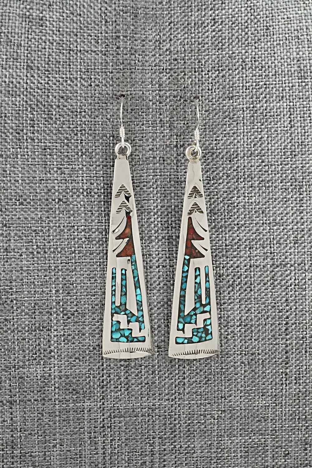 Turquoise, Coral Chip & Sterling Silver Earrings - Joleen Yazzie