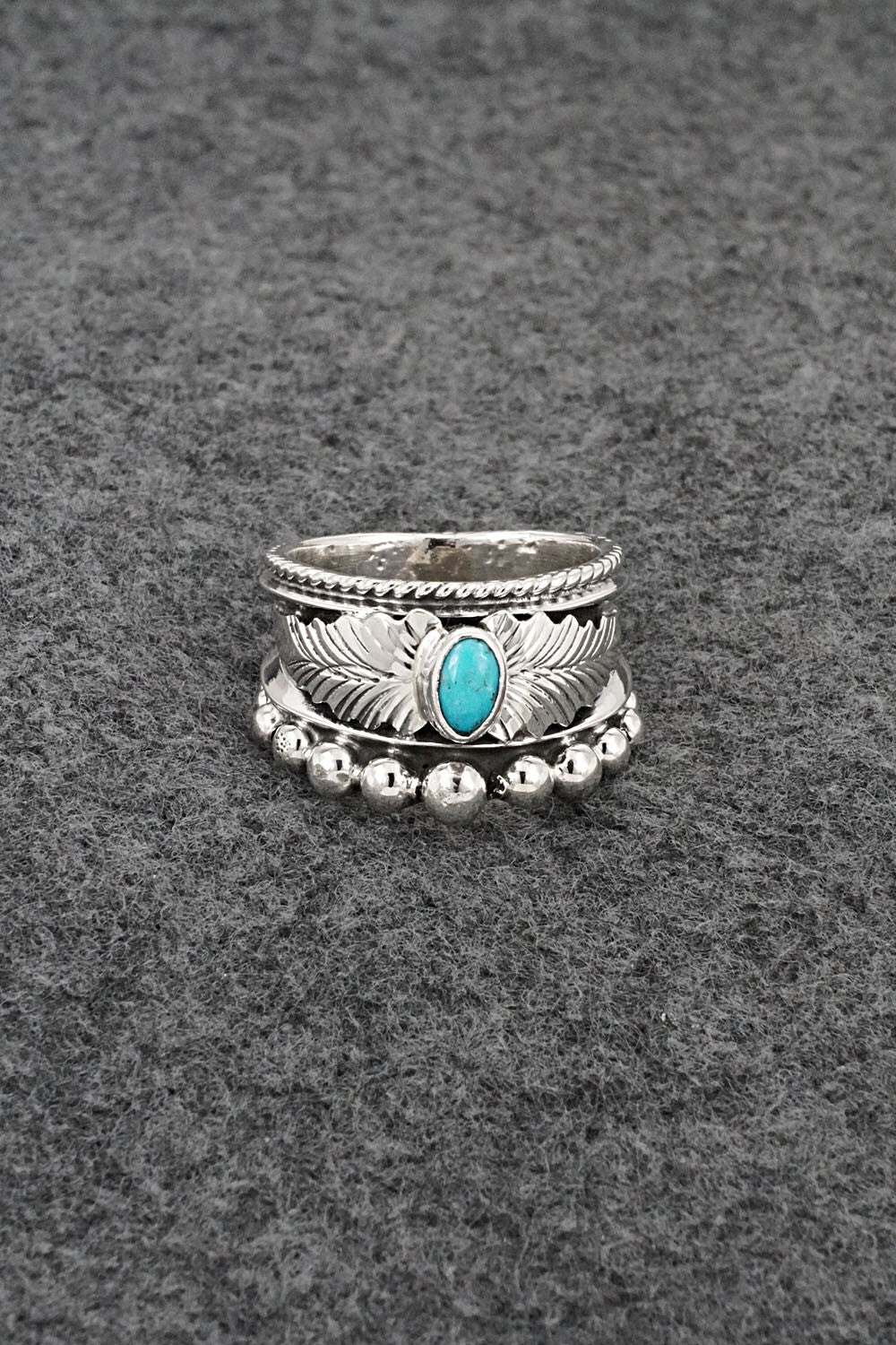 Turquoise & Sterling Silver Ring - Tom Lewis - Size 8.5
