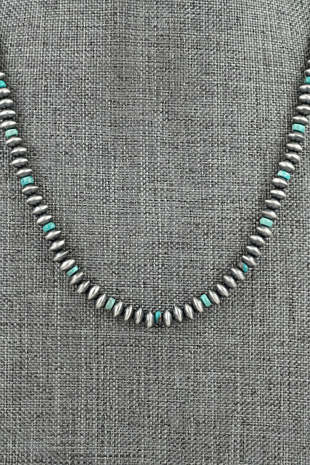 Turquoise & Sterling Silver Navajo Pearl Necklace 24" - Tonisha Haley