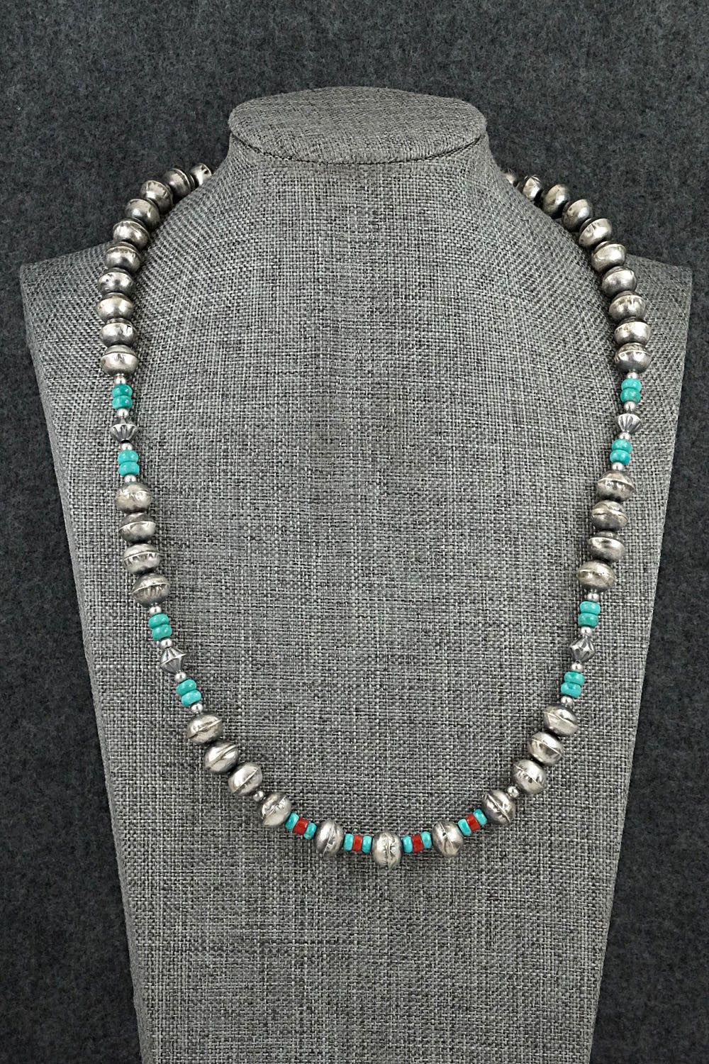 Multi-Stone & Sterling Silver Navajo Pearl Necklace 20" - Vintage