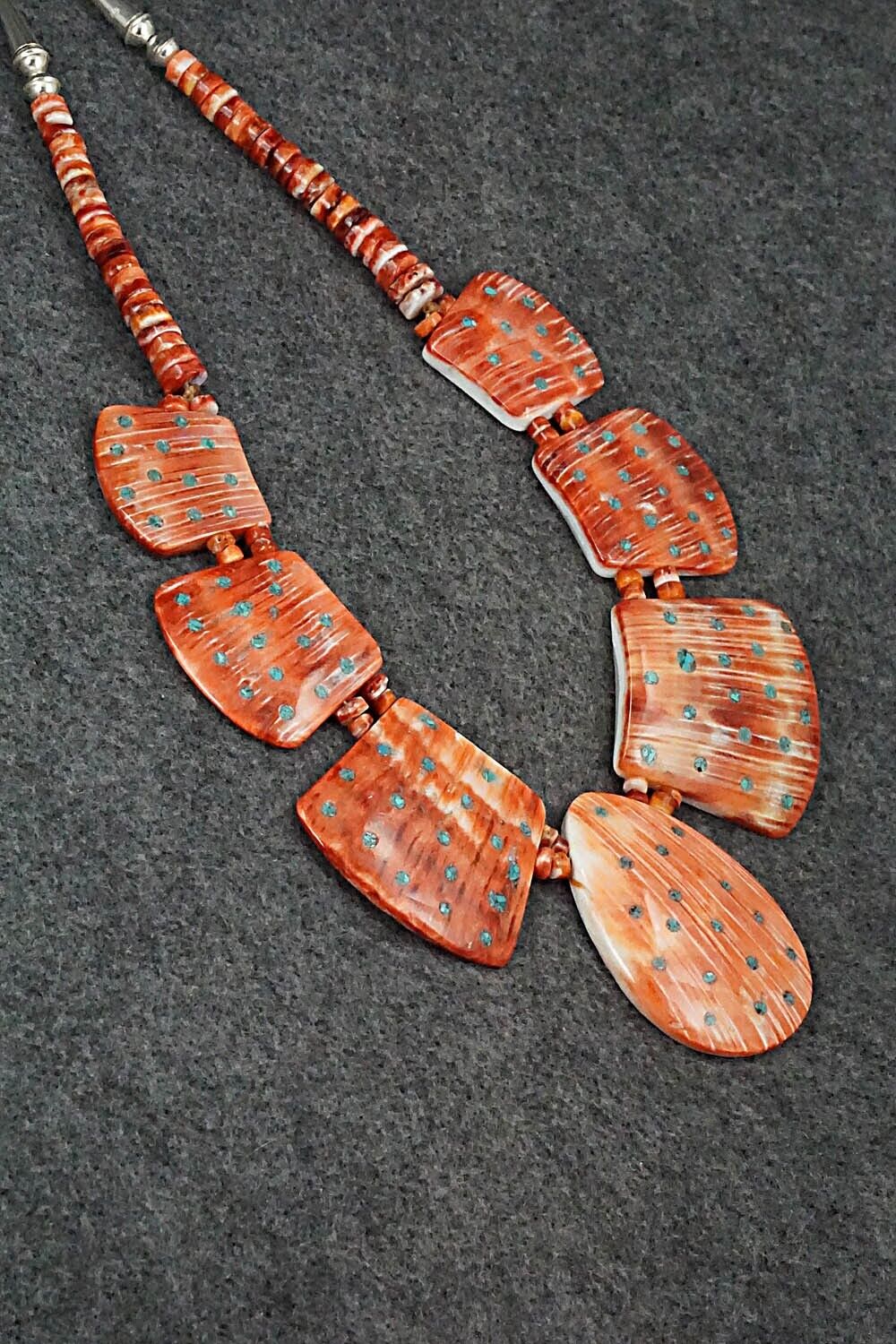 Spiny Oyster, Turquoise & Sterling Silver Necklace - Joe Garcia