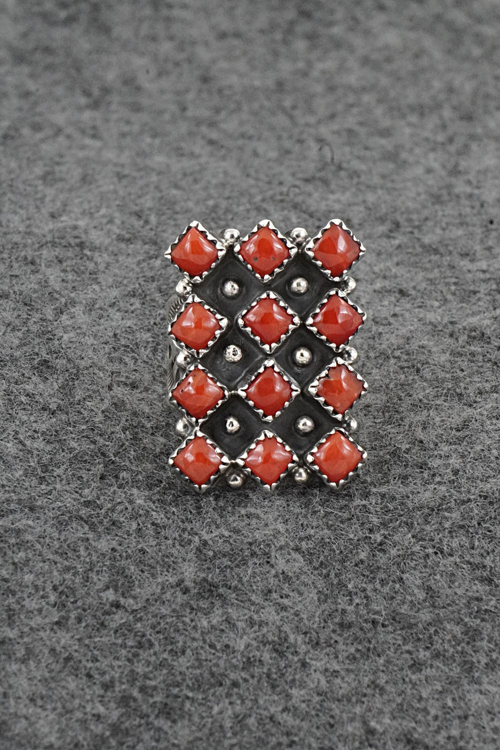 Coral & Sterling Silver Ring - Verley Betone - Size 6