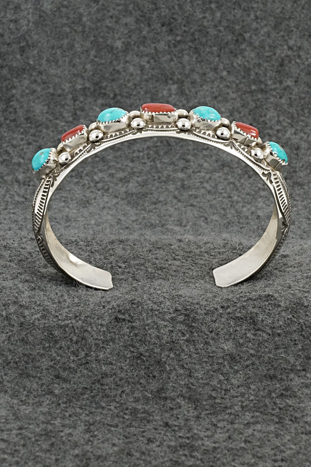 Turquoise, Coral & Sterling Silver Bracelet - Grace Silver