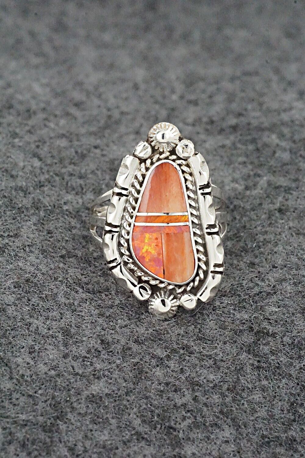 Spiny Oyster, Opalite & Sterling Silver Ring - James Manygoats - Size 6.25