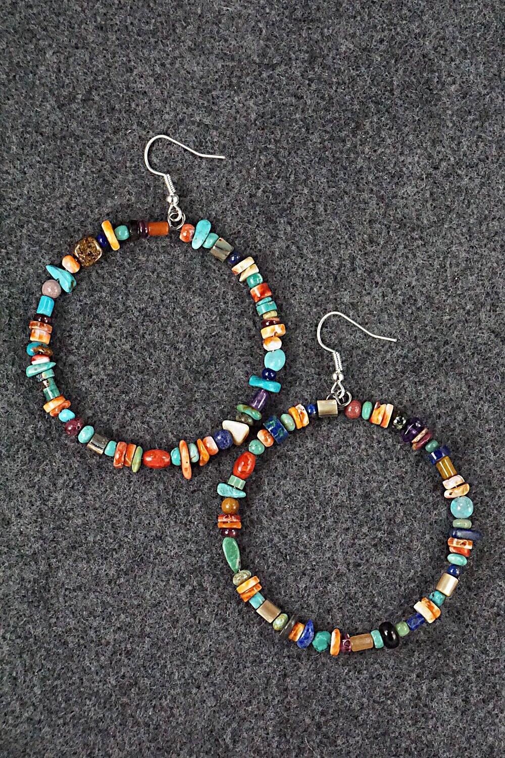 Multi Stone & Sterling Silver Hoop Earrings - Helen Tsosie
