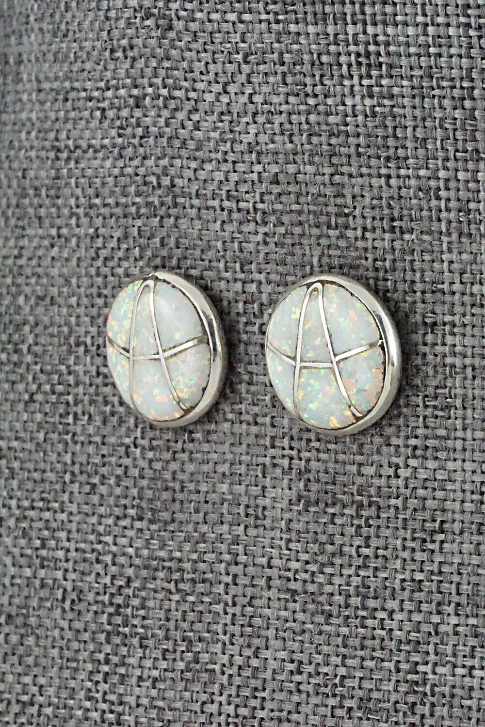 Opalite & Sterling Silver Inlay Earrings - Laurie Kallestewa