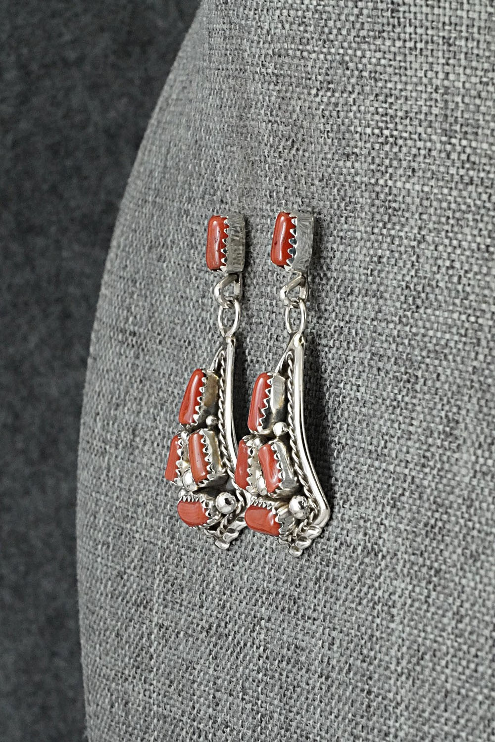 Coral & Sterling Silver Earrings - Melvin Chee