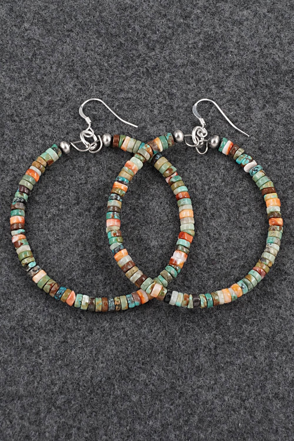 Turquoise, Spiny Oyster & Sterling Silver Earrings - Doreen Jake