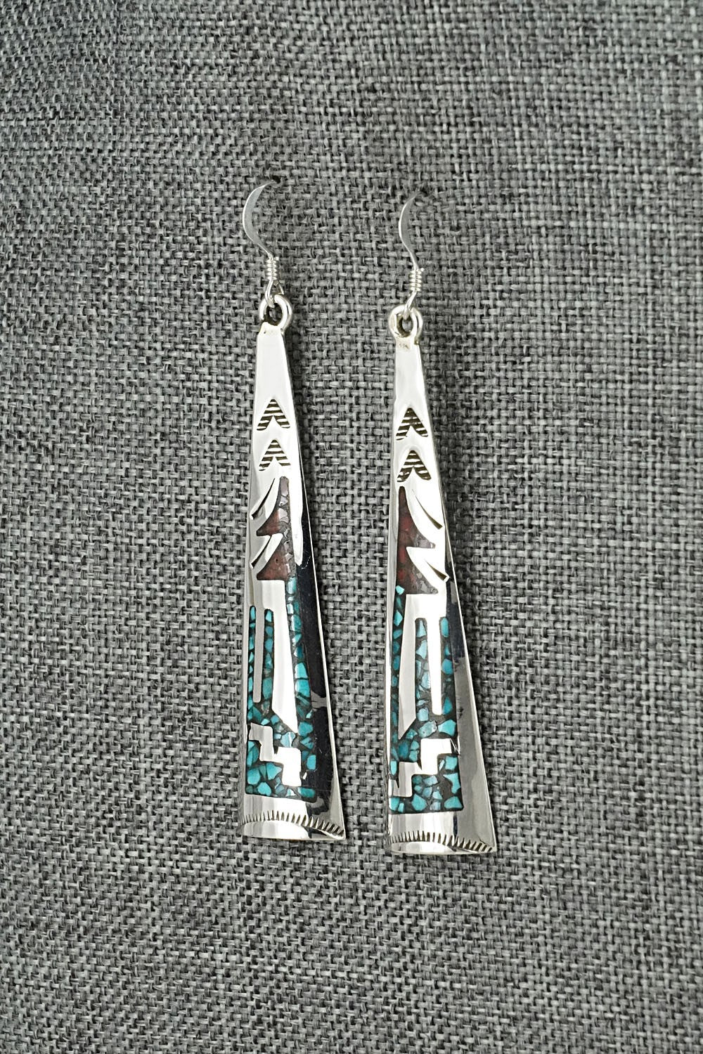 Turquoise, Coral Chip & Sterling Silver Earrings - Joleen Yazzie