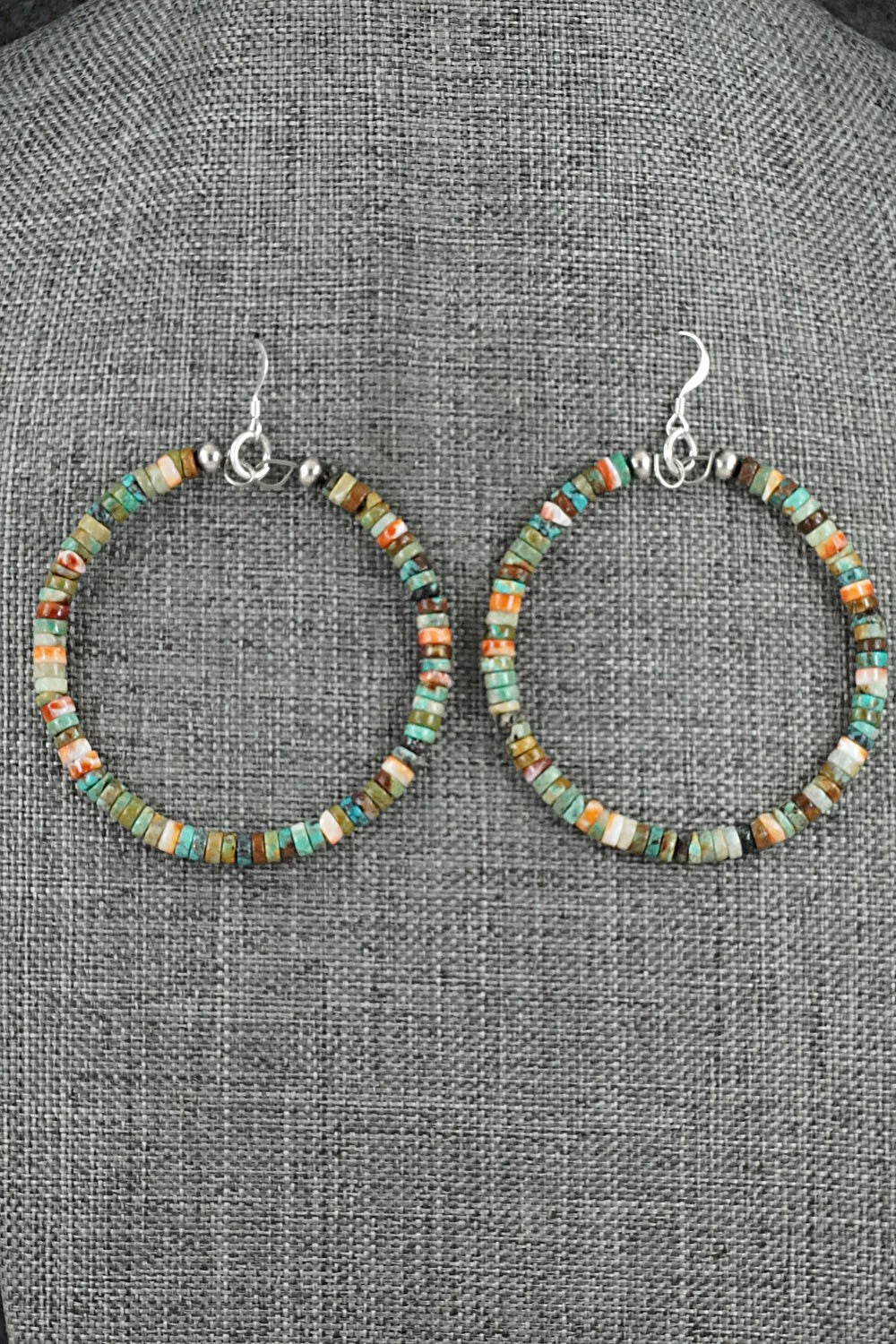 Turquoise, Spiny Oyster & Sterling Silver Earrings - Doreen Jake