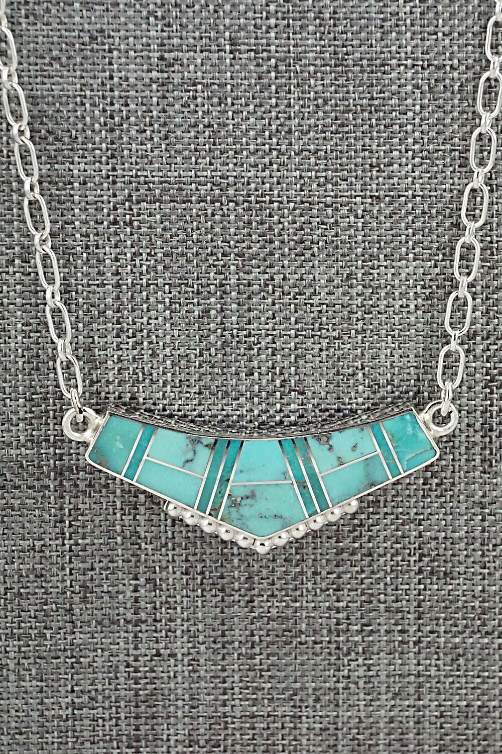 Turquoise & Sterling Inlay Pendent with Sterling fashion Silver Chain