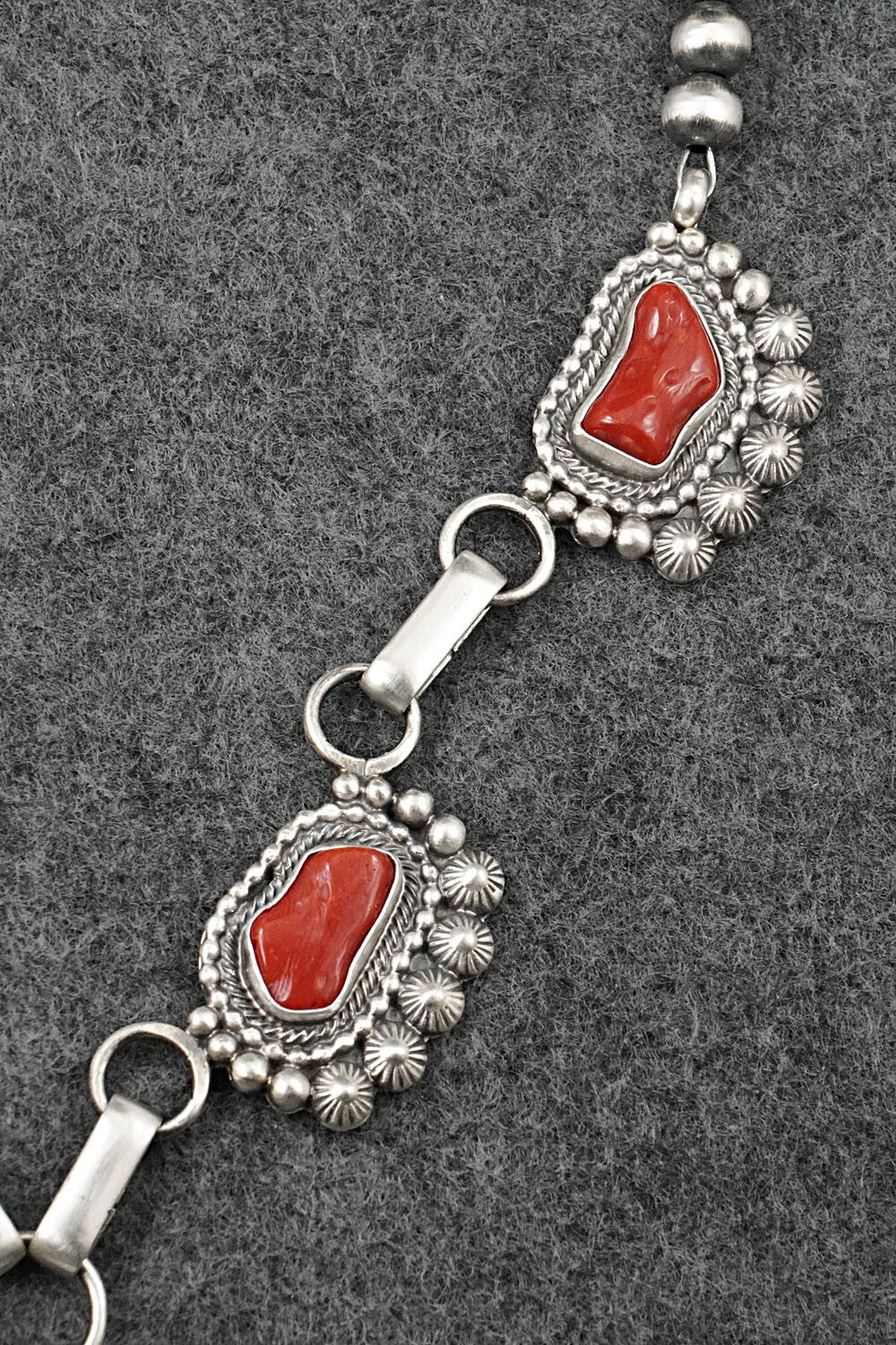 Turquoise, Coral & Sterling Silver Necklace and Earrings Set - Tom Lewis