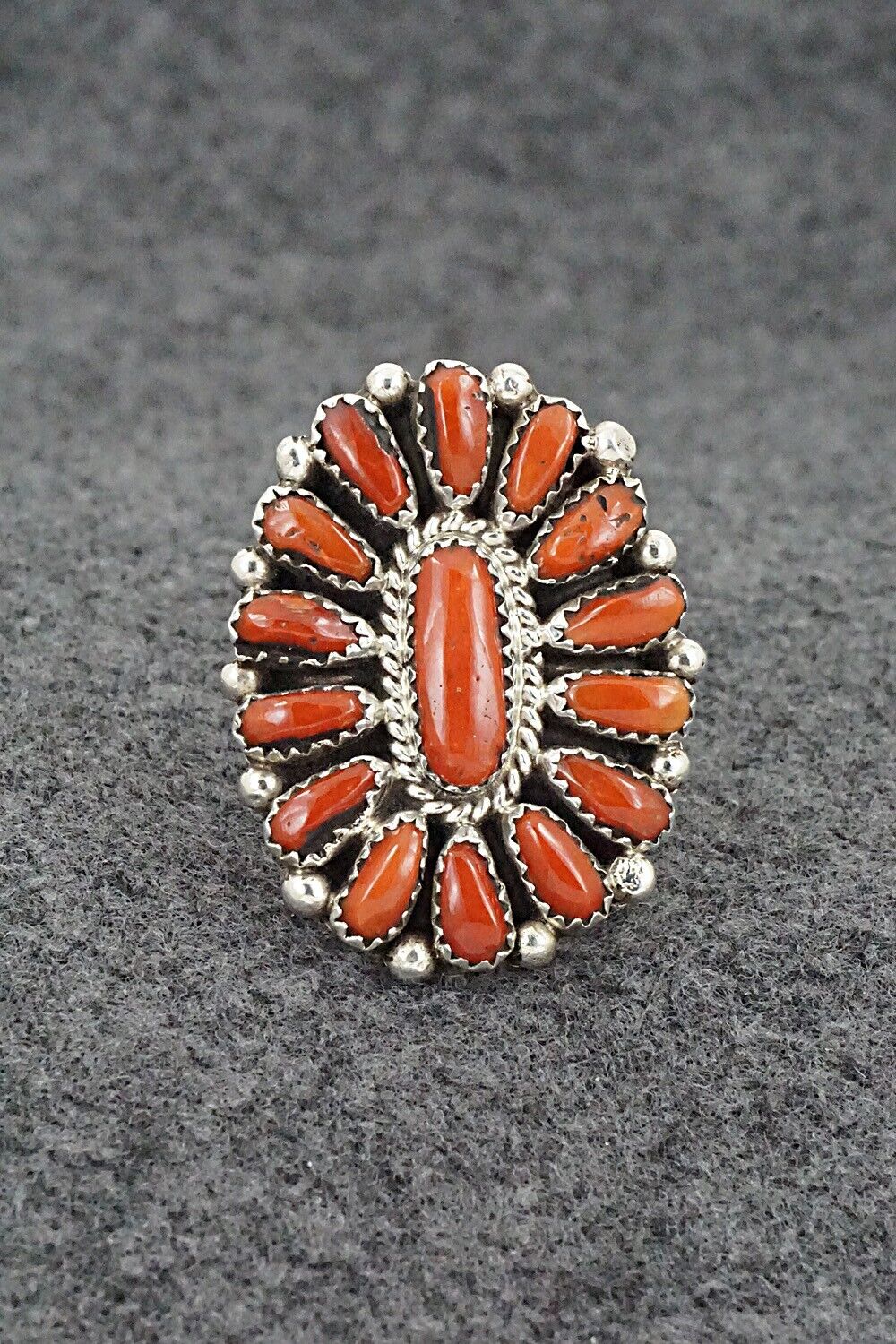 Coral & Sterling Silver Ring - Eunise Wilson - Size 8.5