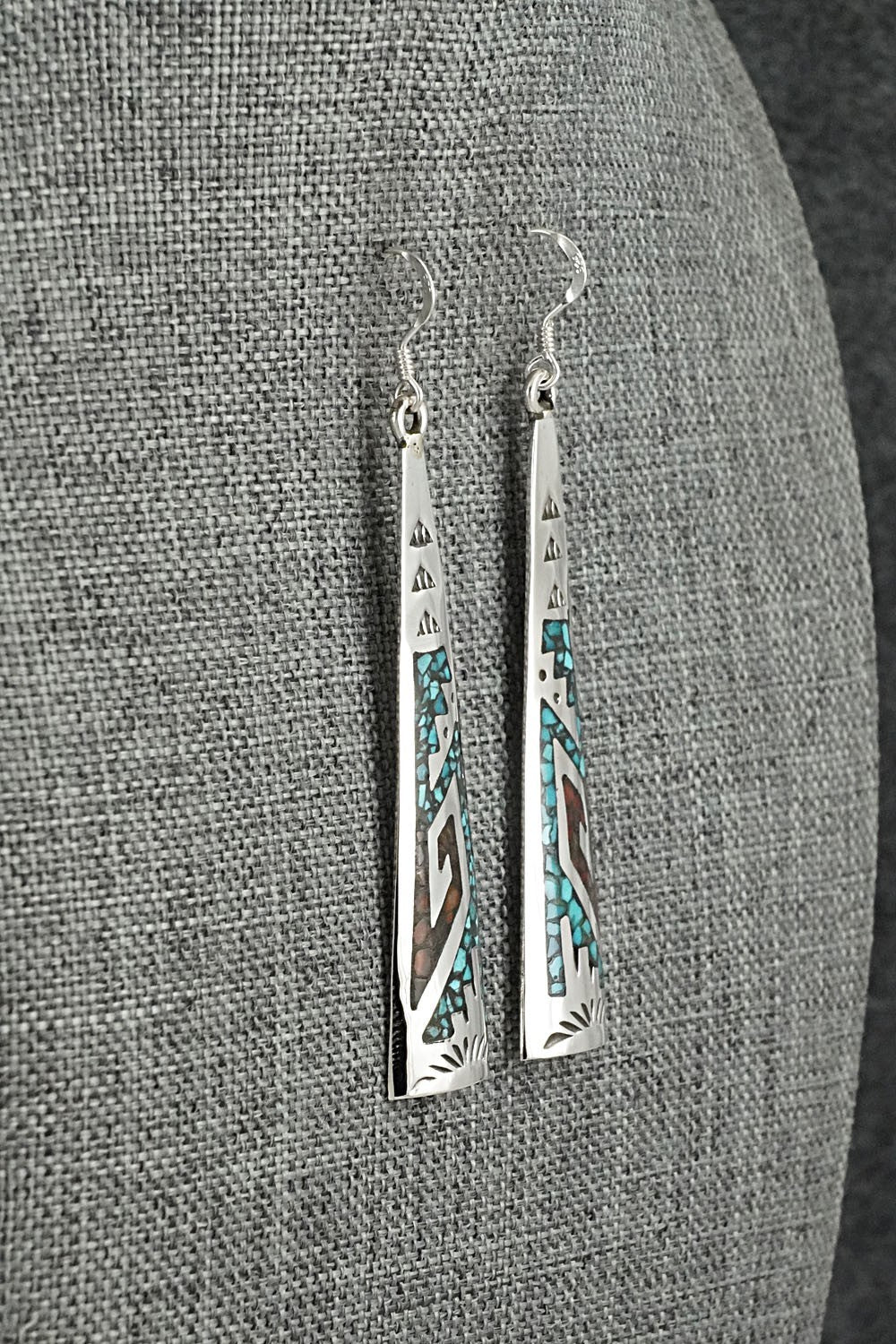 Turquoise, Coral Chip & Sterling Silver Earrings - Joleen Yazzie