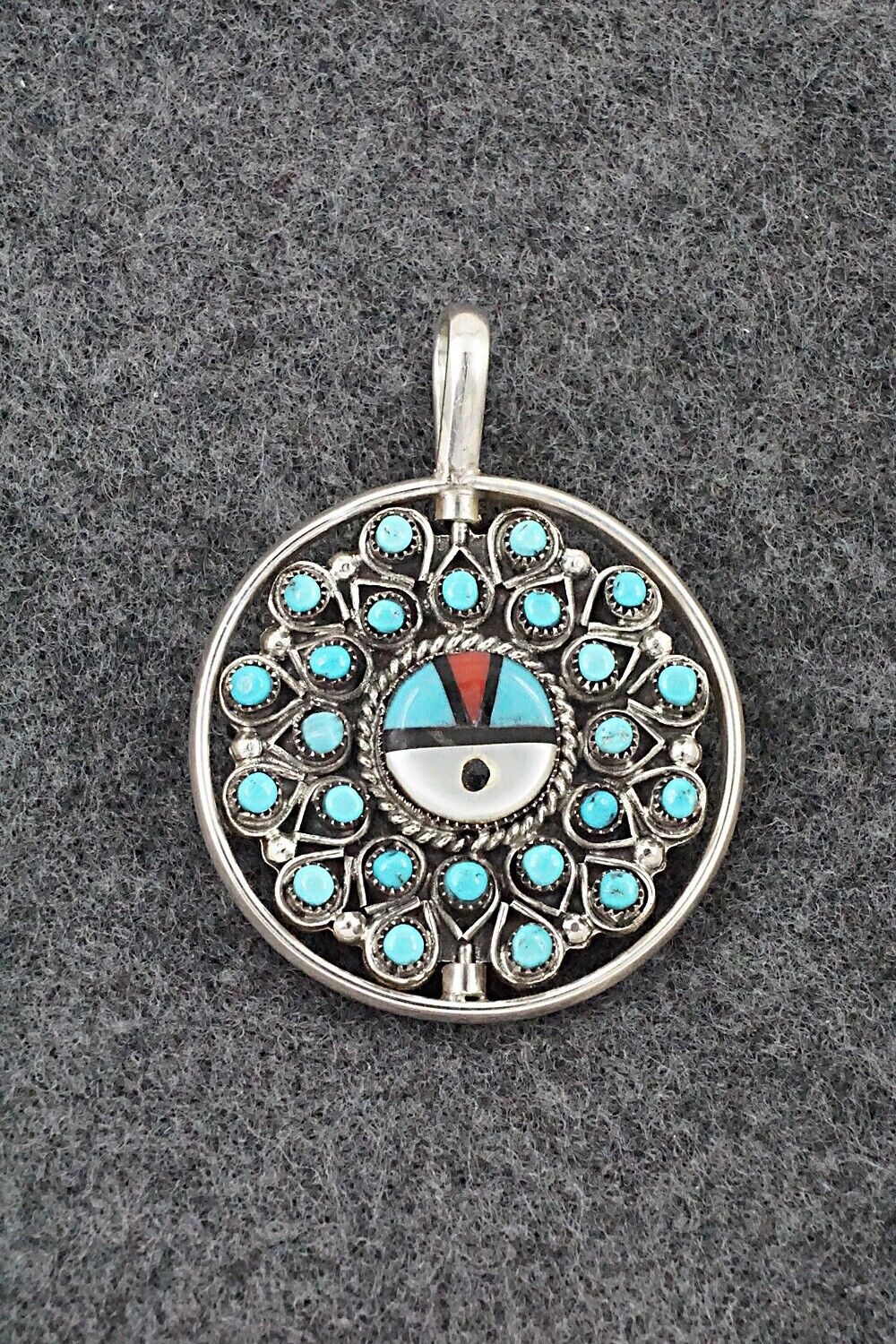 Coral, Turquoise & Sterling Silver Reversible Pendant - Wayne Johnson Sr.